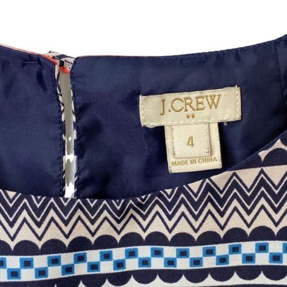 J.Crew Factory Blue and Coral Mixed Print Striped Shift Dress Sz 4 - Picture 7 of 8